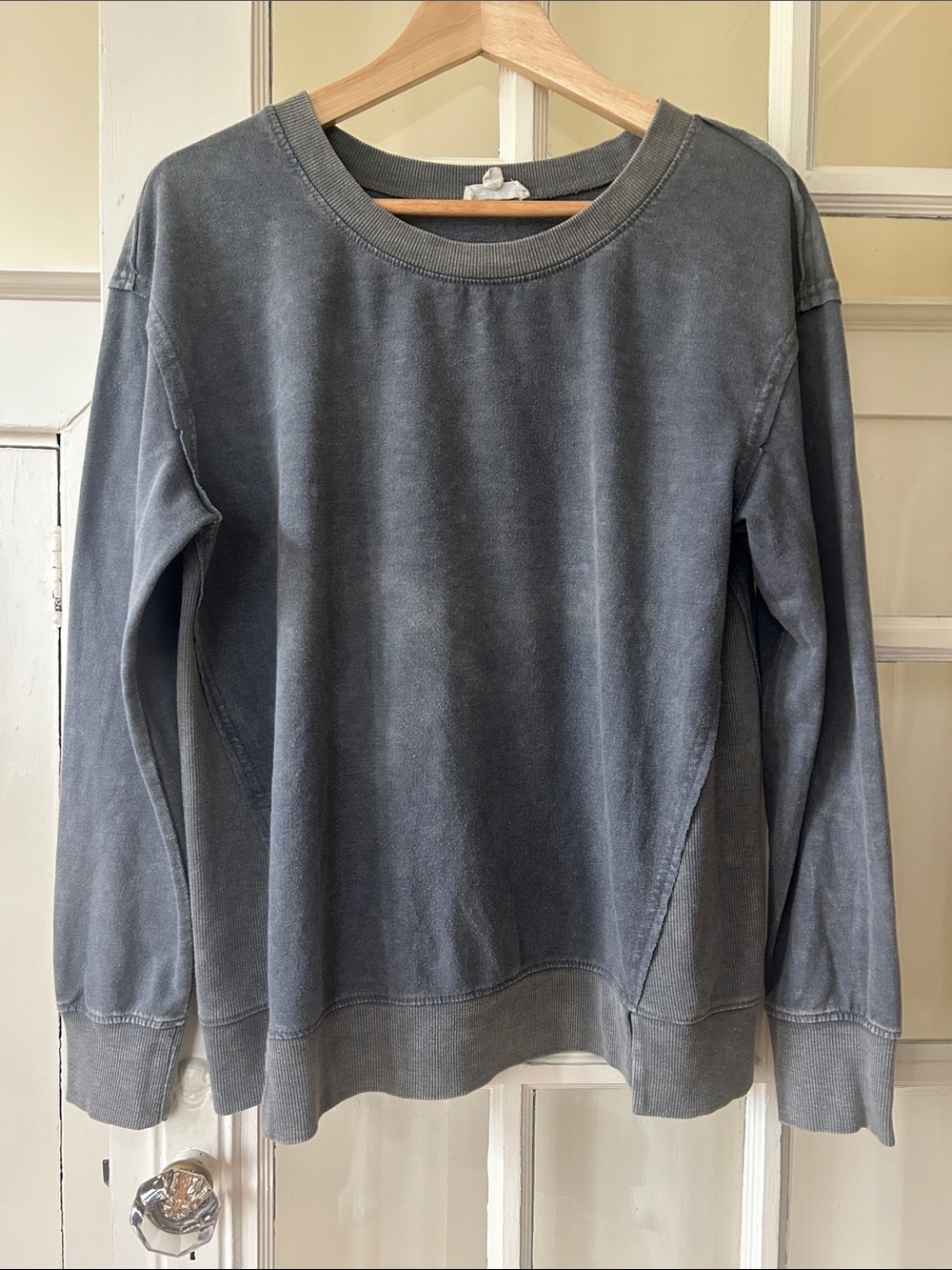 Jane and Delancey Washed Gray Crewneck Sweater, loose, boxy fit